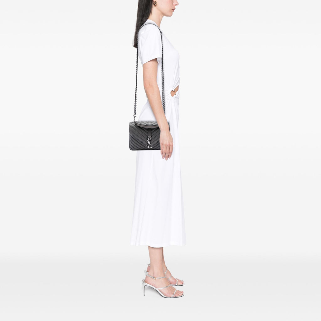 Saint Laurent Medium Chevron Sheepskin Monogram College Satchel - Grey