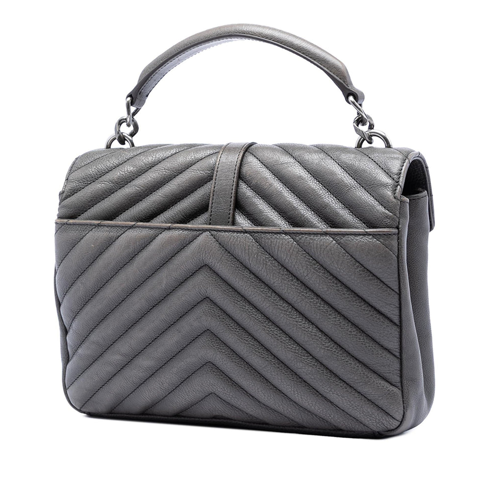 Saint Laurent Medium Chevron Sheepskin Monogram College Satchel - Grey