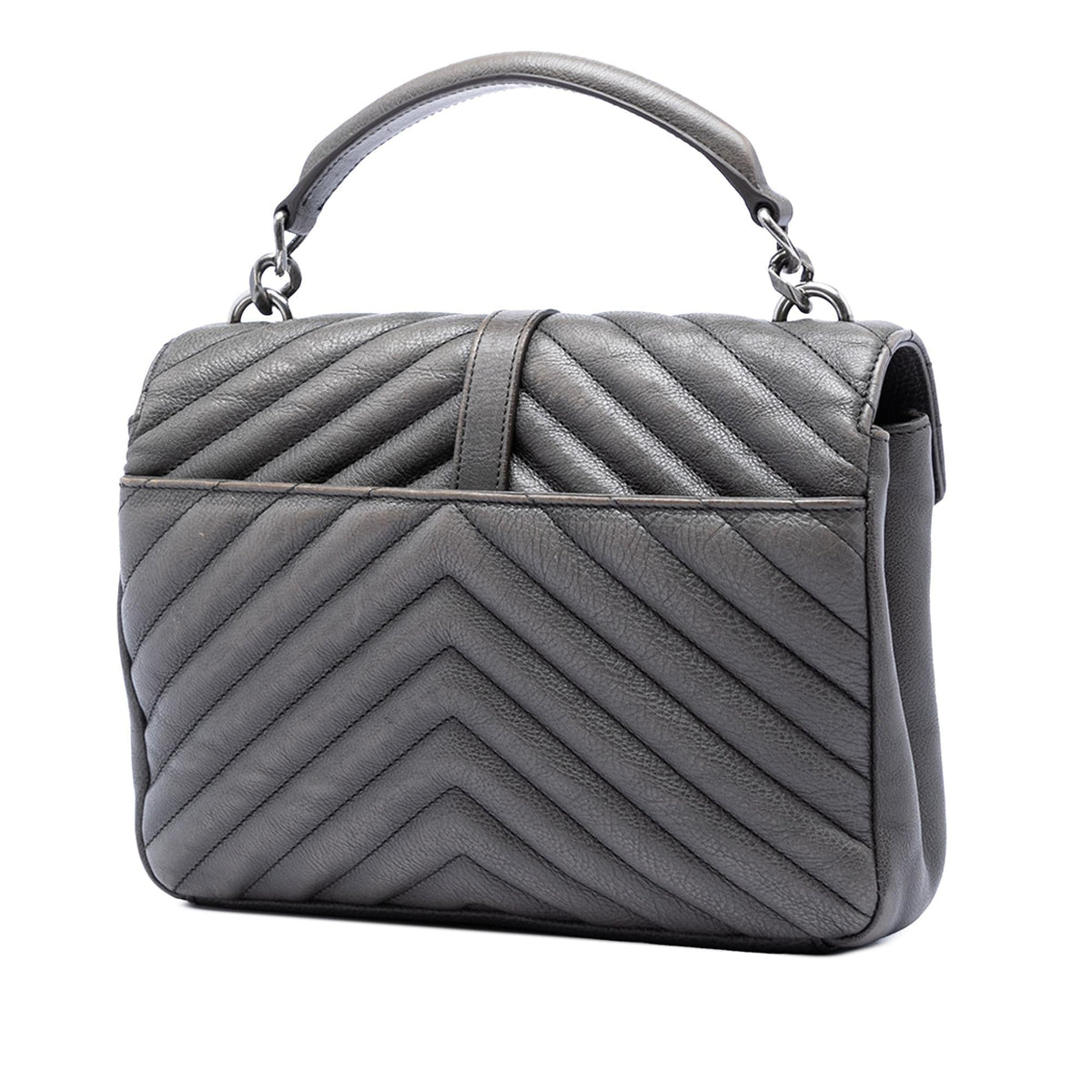 Saint Laurent Medium Chevron Sheepskin Monogram College Satchel - Grey