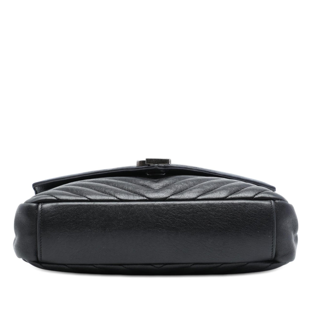 Saint Laurent Medium Chevron Sheepskin Monogram College Satchel - Black