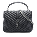 Saint Laurent Medium Chevron Sheepskin Monogram College Satchel - Black