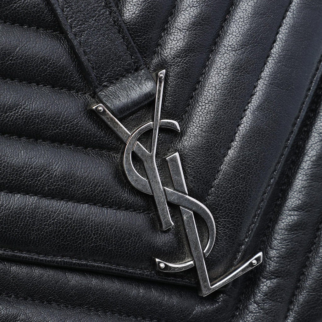 Saint Laurent Medium Chevron Sheepskin Monogram College Satchel - Black