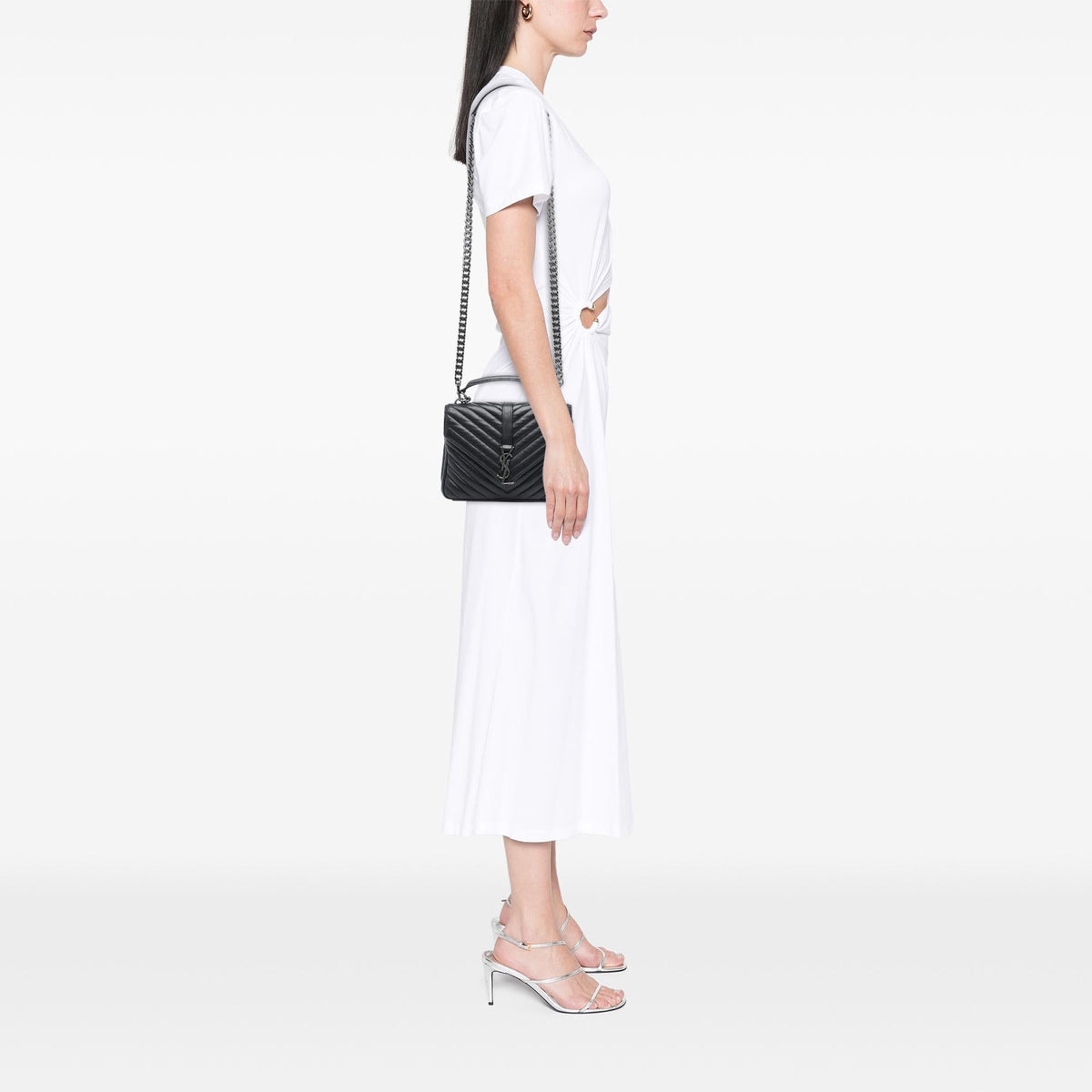 Saint Laurent Medium Chevron Sheepskin Monogram College Satchel - Black