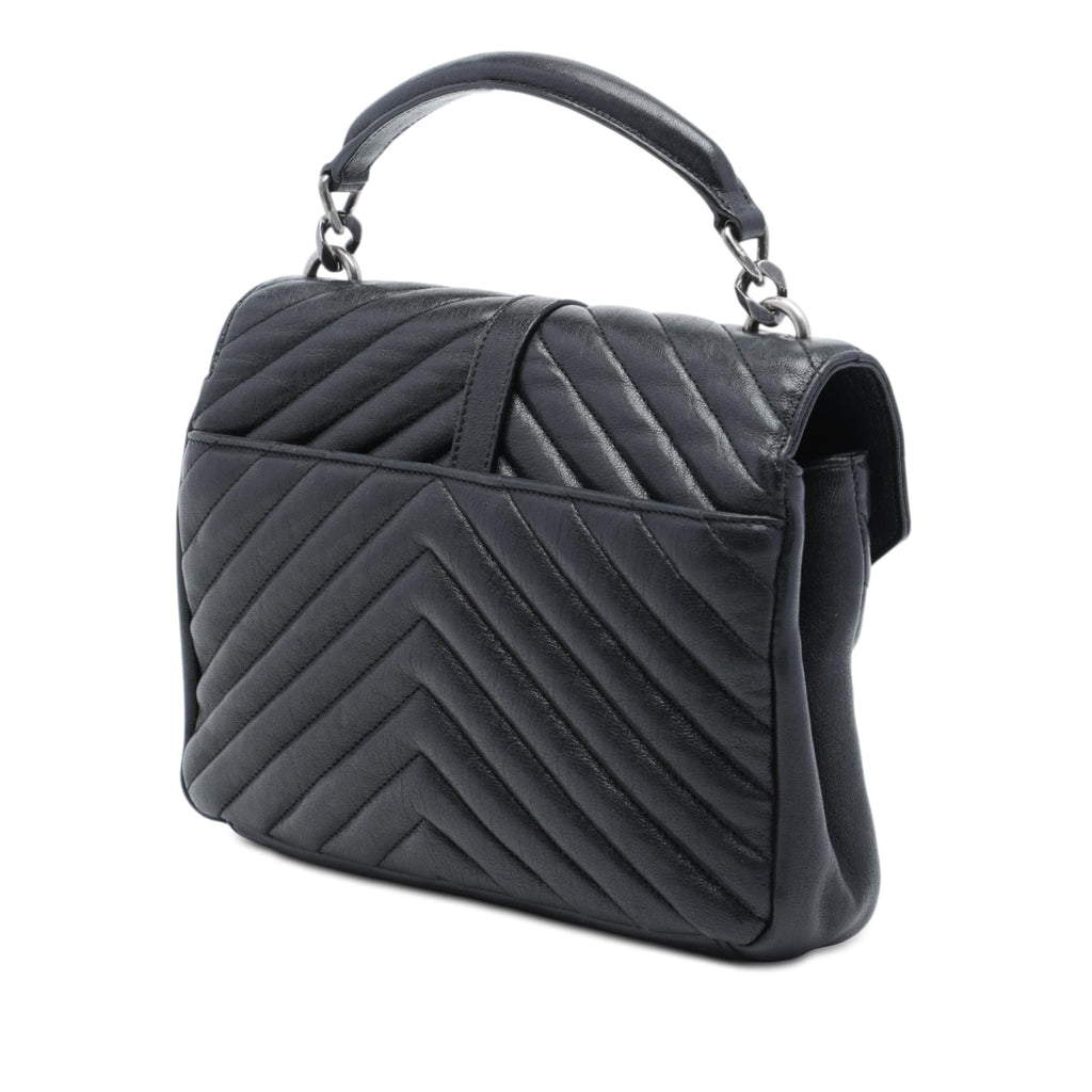 Saint Laurent Medium Chevron Sheepskin Monogram College Satchel - Black