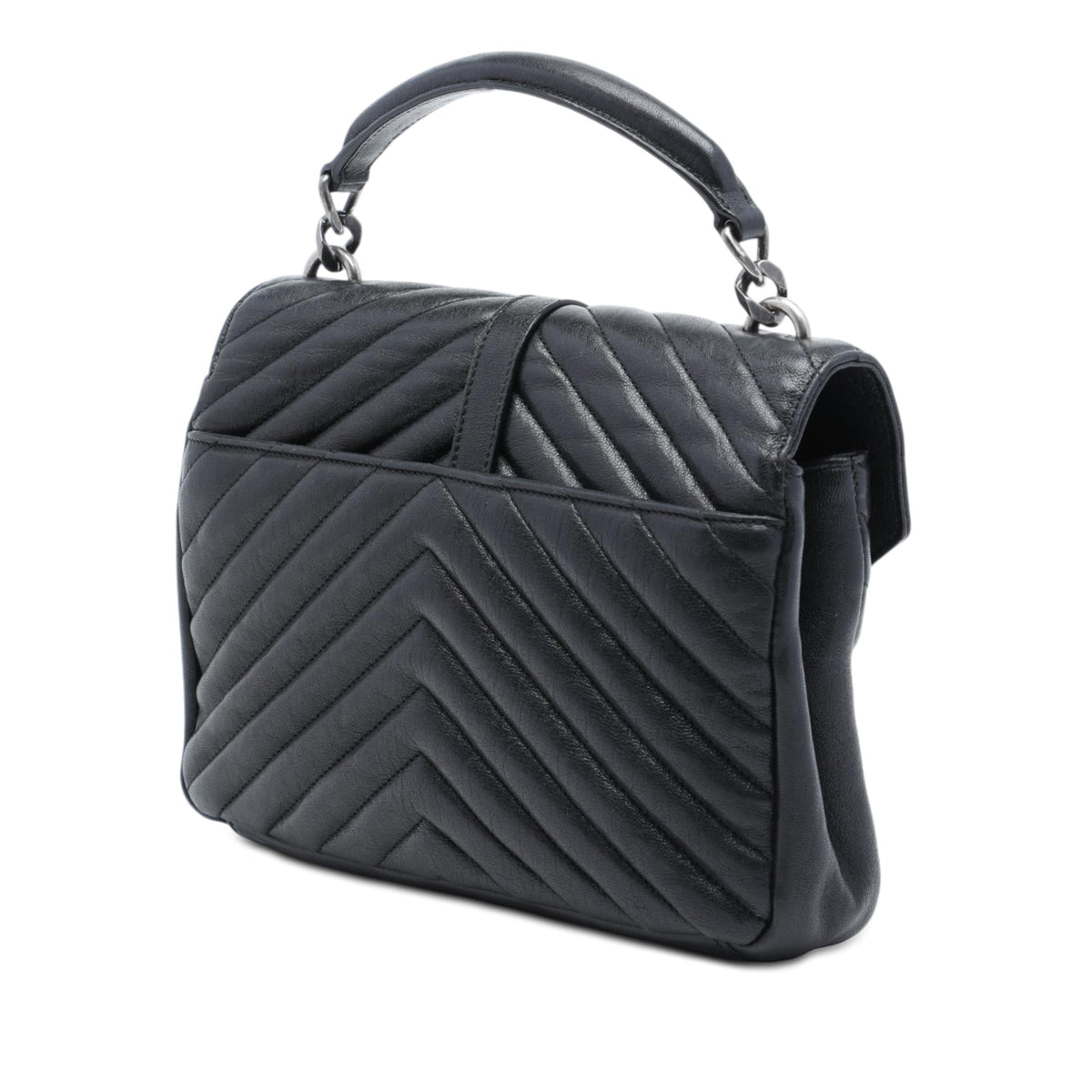Saint Laurent Medium Chevron Sheepskin Monogram College Satchel - Black
