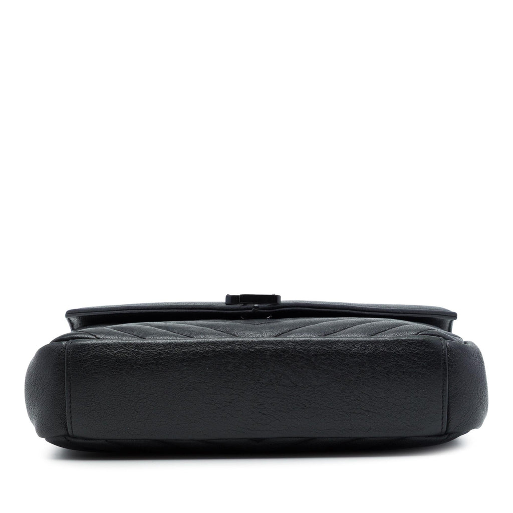 Saint Laurent Medium Chevron Sheepskin Monogram Monochrome College Bag - Black
