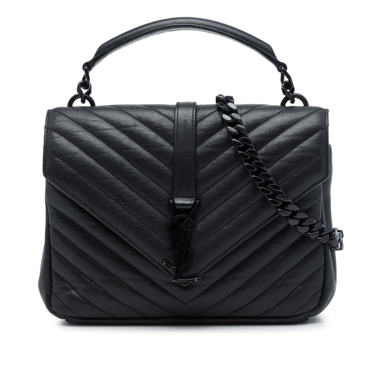 Saint Laurent Medium Chevron Sheepskin Monogram Monochrome College Bag - Black