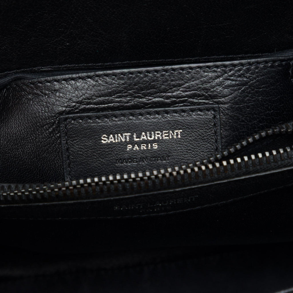Saint Laurent Medium Chevron Sheepskin Monogram Monochrome College Bag - Black