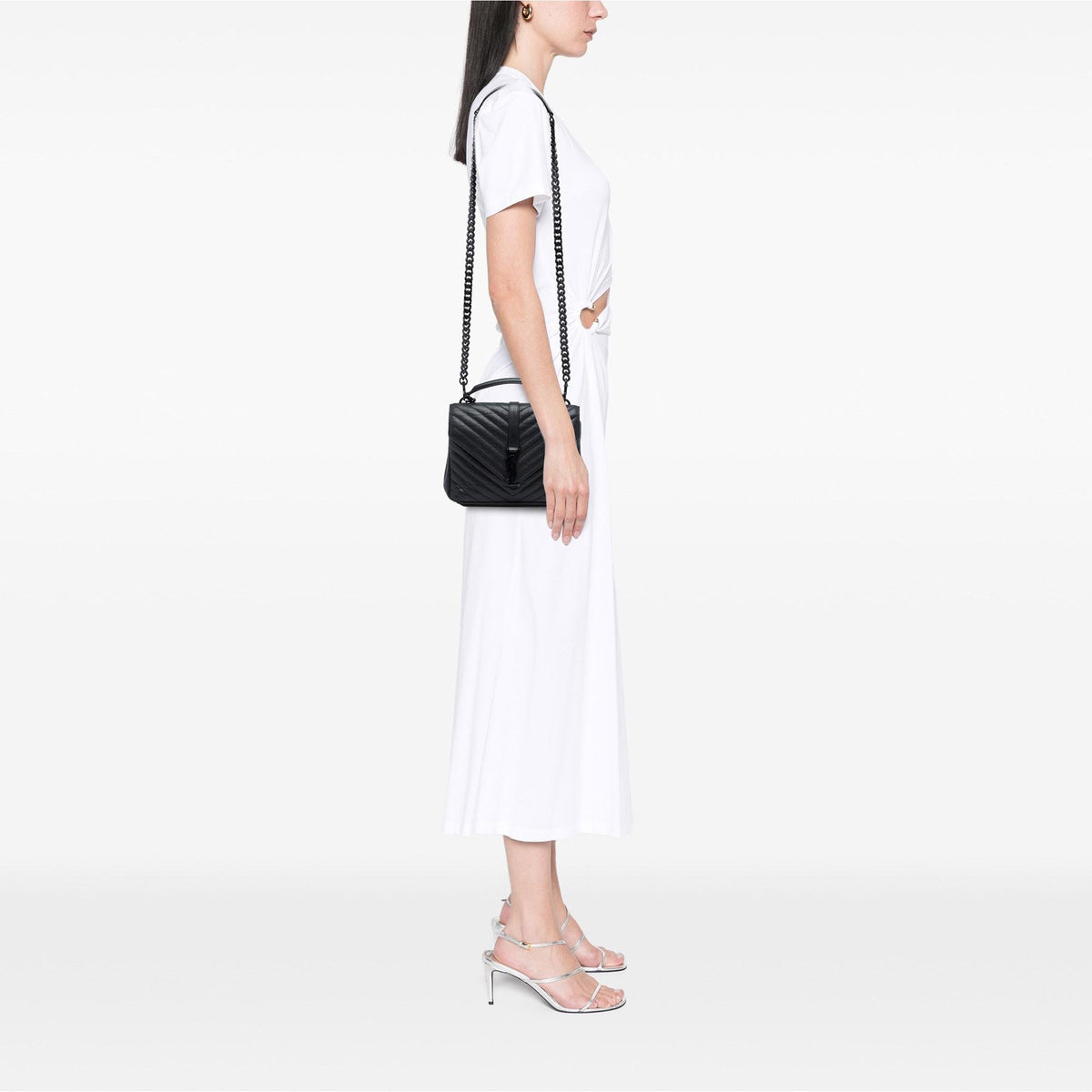 Saint Laurent Medium Chevron Sheepskin Monogram Monochrome College Bag - Black