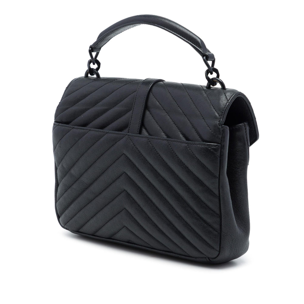 Saint Laurent Medium Chevron Sheepskin Monogram Monochrome College Bag - Black