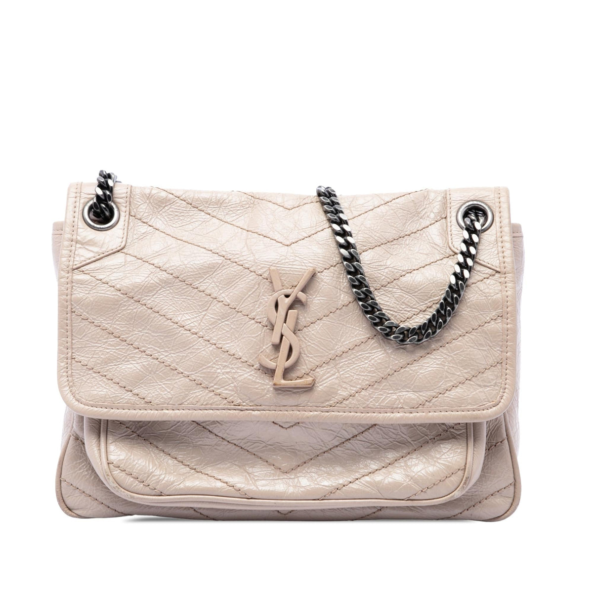 Saint Laurent Medium Crinkled Calfskin Niki Shoulder Bag - Beige
