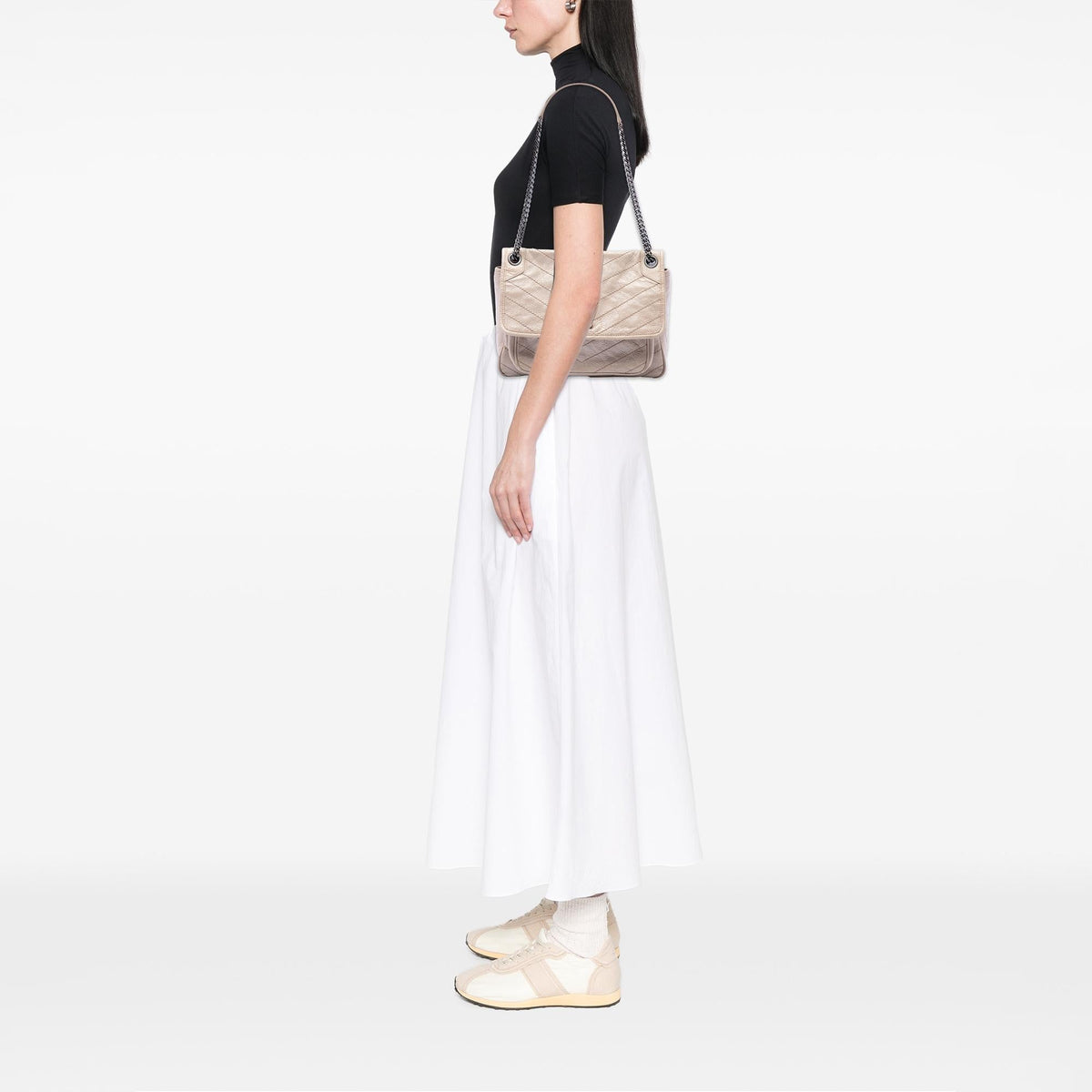 Saint Laurent Medium Crinkled Calfskin Niki Shoulder Bag - Beige
