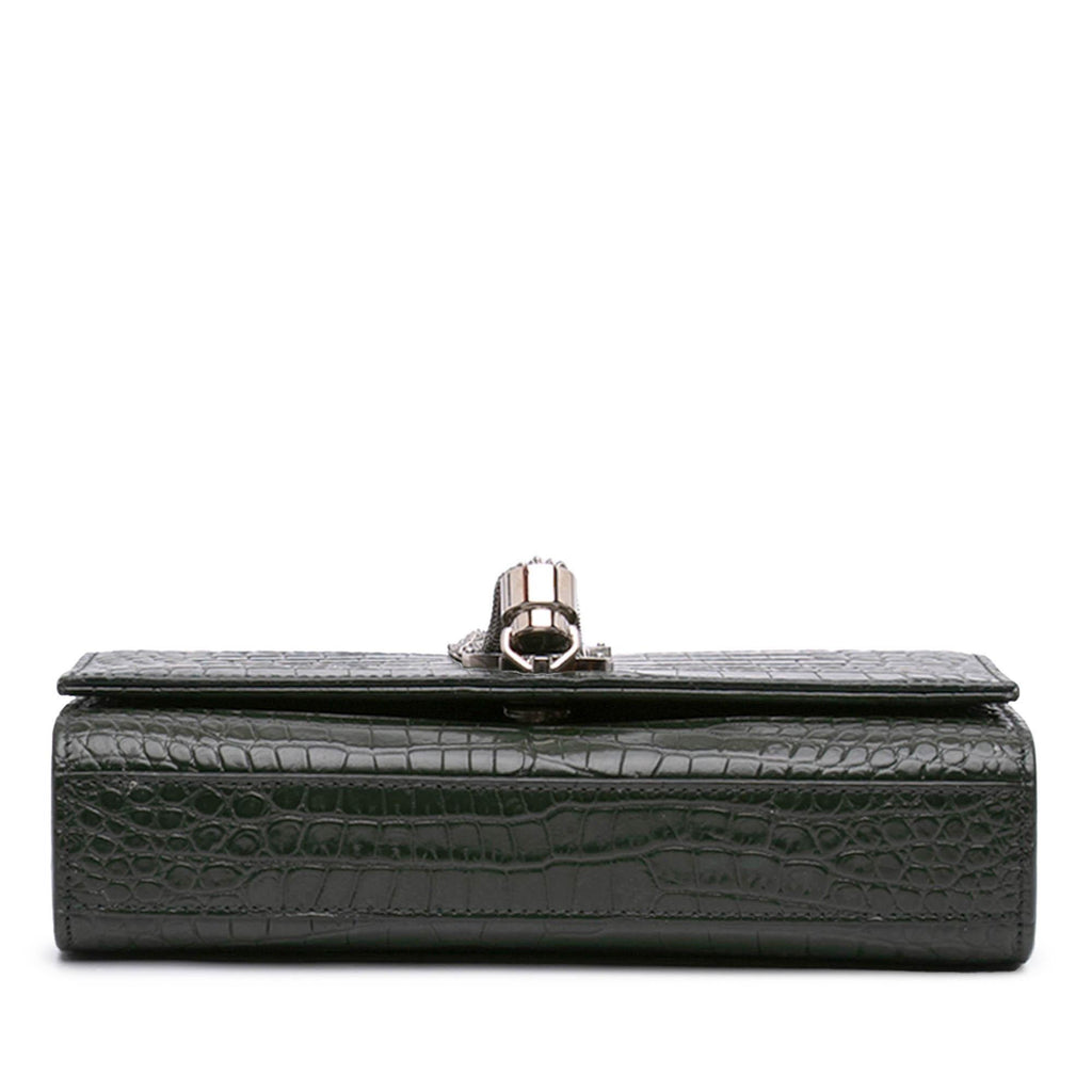 Saint Laurent Medium Croc Embossed Leather Kate Tassel Crossbody Bag - Green