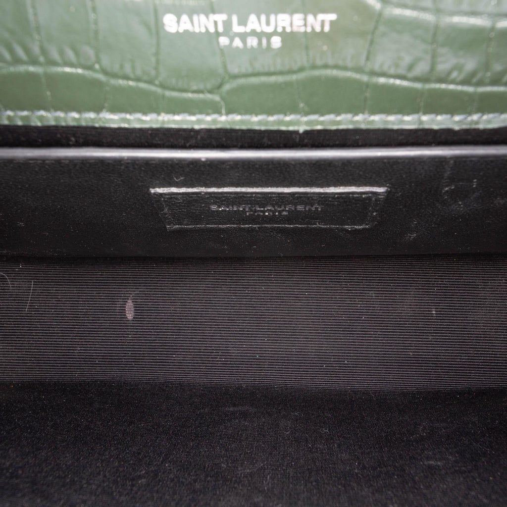 Saint Laurent Medium Croc Embossed Leather Kate Tassel Crossbody Bag - Green