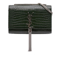 Saint Laurent Medium Croc Embossed Leather Kate Tassel Crossbody Bag - Green
