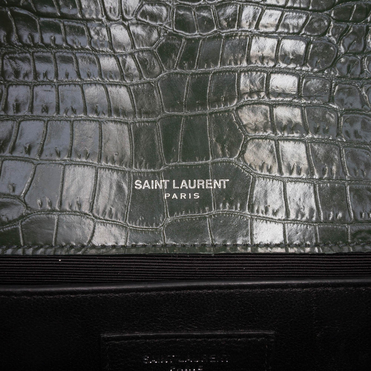 Saint Laurent Medium Croc Embossed Leather Kate Tassel Crossbody Bag - Green
