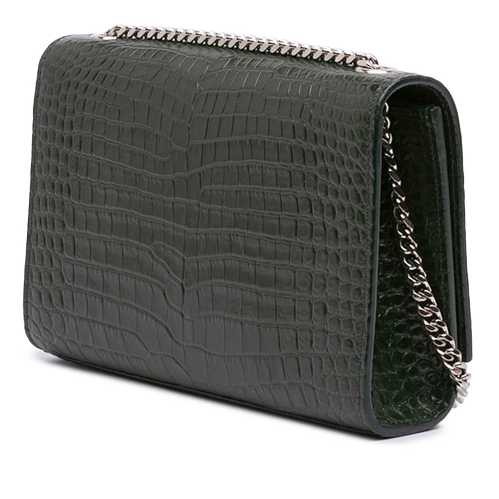 Saint Laurent Medium Croc Embossed Leather Kate Tassel Crossbody Bag - Green