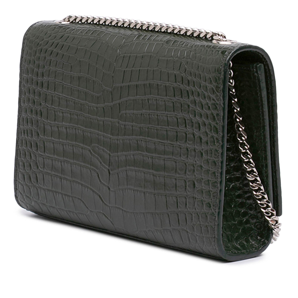 Saint Laurent Medium Croc Embossed Leather Kate Tassel Crossbody Bag - Green