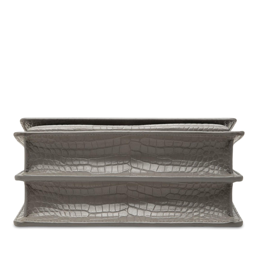 Saint Laurent Medium Croc Embossed Leather Monogram Sunset Crossbody Bag - Grey