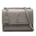 Saint Laurent Medium Croc Embossed Leather Monogram Sunset Crossbody Bag - Grey