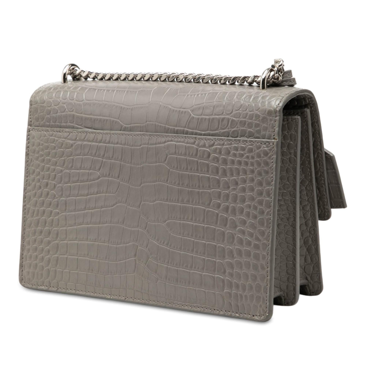 Saint Laurent Medium Croc Embossed Leather Monogram Sunset Crossbody Bag - Grey