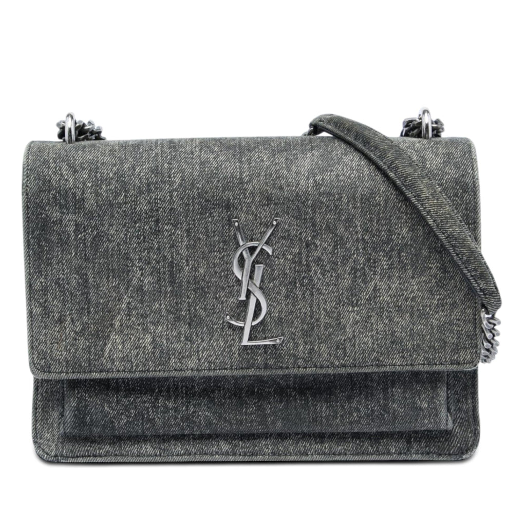 Saint Laurent Medium Denim Monogram Sunset Crossbody Bag - Grey