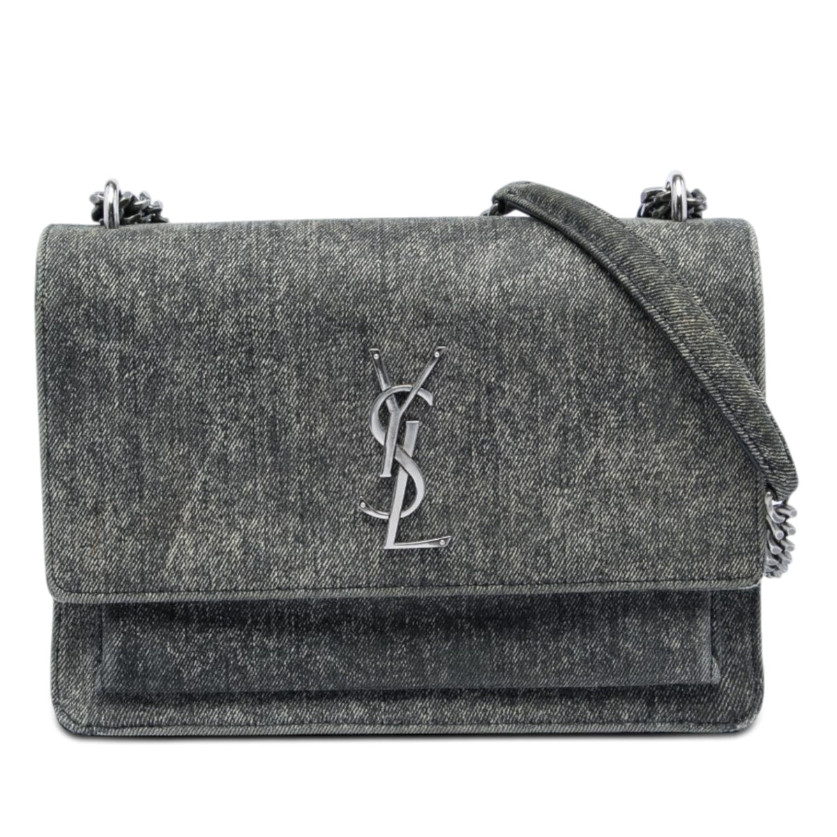 Saint Laurent Medium Denim Monogram Sunset Crossbody Bag - Grey