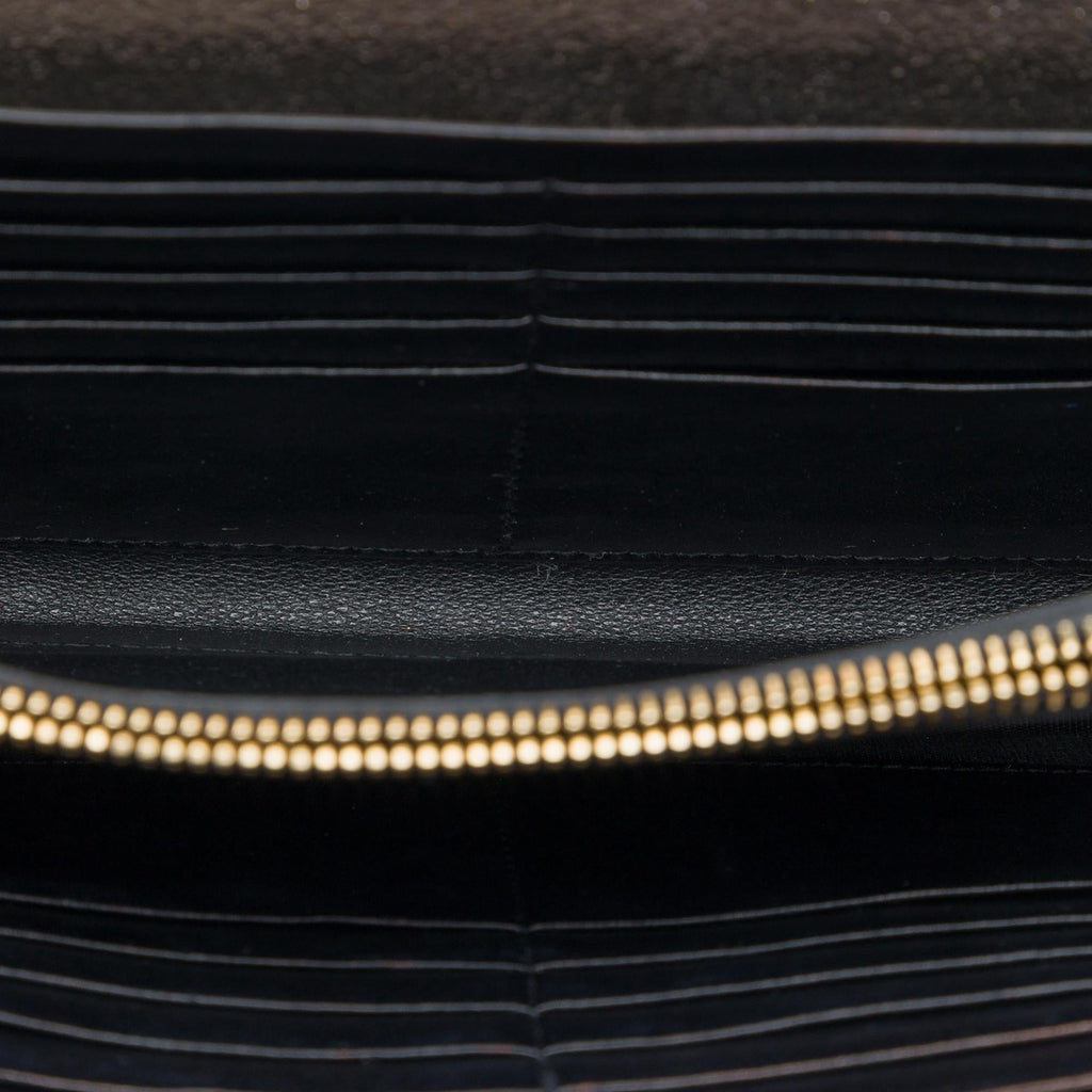 Saint Laurent Metallic Grain De Poudre Matelasse Chevron Monogram Chain Wallet - Gold
