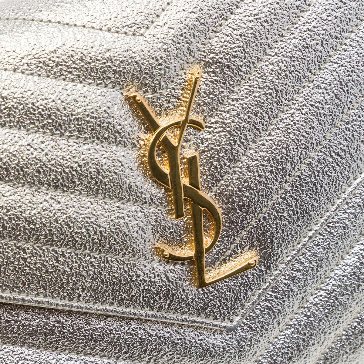 Saint Laurent Metallic Grain De Poudre Matelasse Chevron Monogram Chain Wallet - Gold