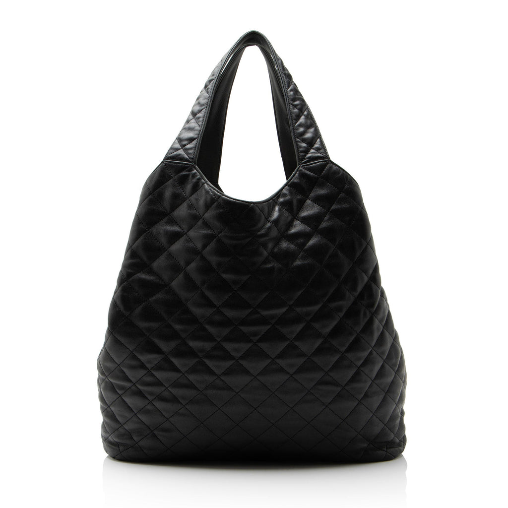 Saint Laurent Quilted Lambskin Monogram Icare Maxi Shopping Tote Bag - Black