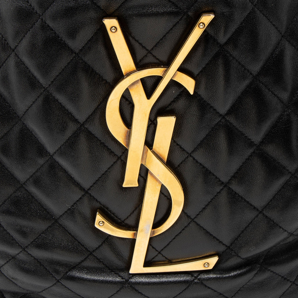 Saint Laurent Quilted Lambskin Monogram Icare Maxi Shopping Tote Bag - Black