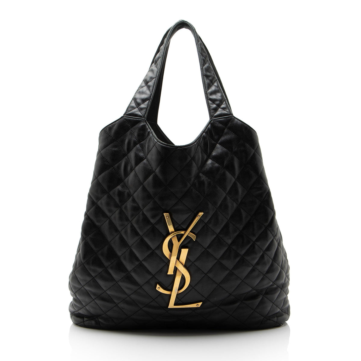 Saint Laurent Quilted Lambskin Monogram Icare Maxi Shopping Tote Bag - Black