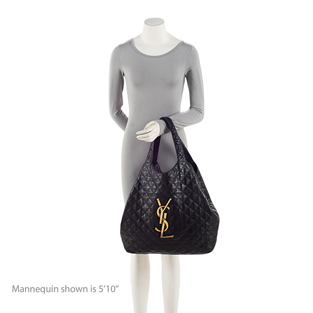 Saint Laurent Quilted Lambskin Monogram Icare Maxi Shopping Tote Bag - Black
