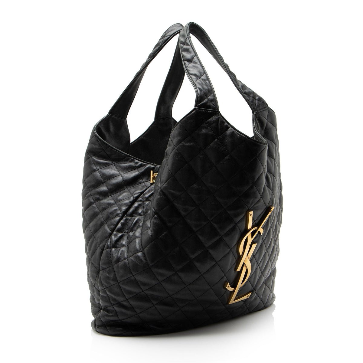 Saint Laurent Quilted Lambskin Monogram Icare Maxi Shopping Tote Bag - Black