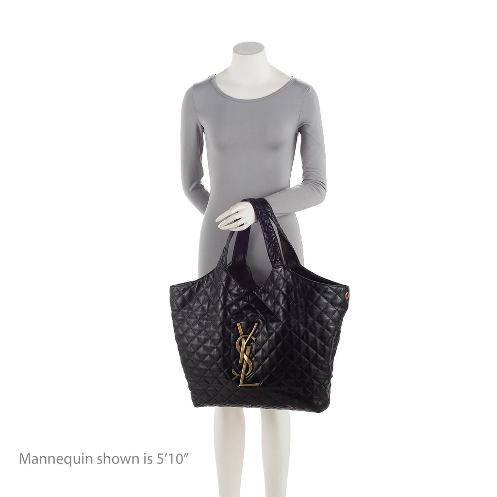 Saint Laurent Quilted Lambskin Monogram Icare Maxi Shopping Tote Bag - Black
