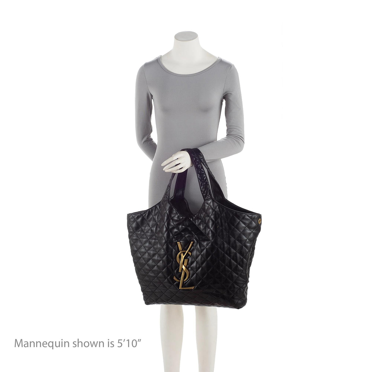 Saint Laurent Quilted Lambskin Monogram Icare Maxi Shopping Tote Bag - Black