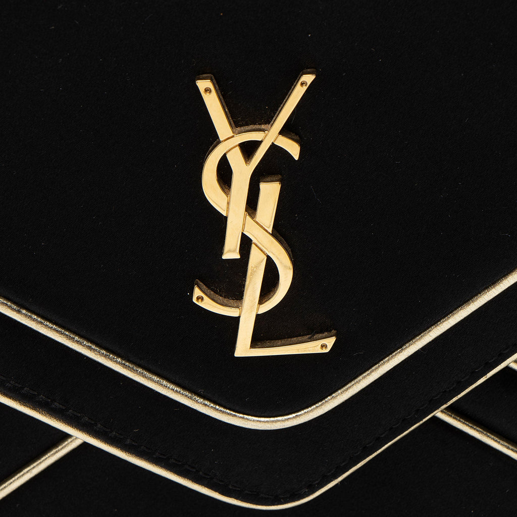 Saint Laurent Satin Monogram Gaby Chain Envelope Bag - Black/Gold