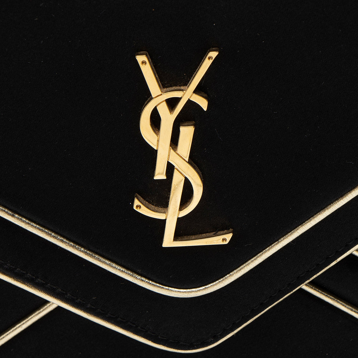 Saint Laurent Satin Monogram Gaby Chain Envelope Bag - Black/Gold