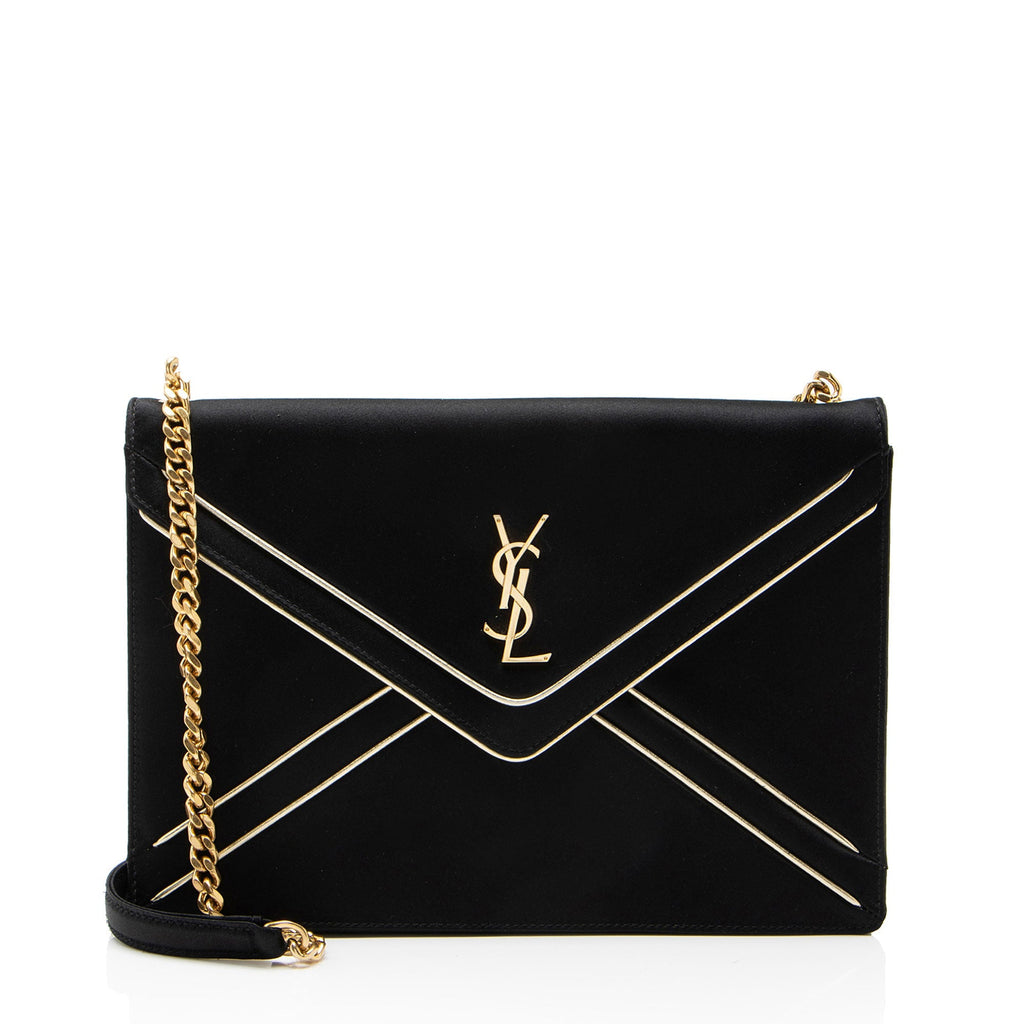 Saint Laurent Satin Monogram Gaby Chain Envelope Bag - Black/Gold