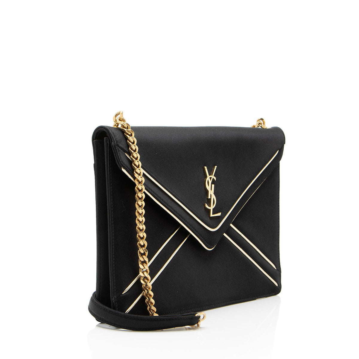 Saint Laurent Satin Monogram Gaby Chain Envelope Bag - Black/Gold