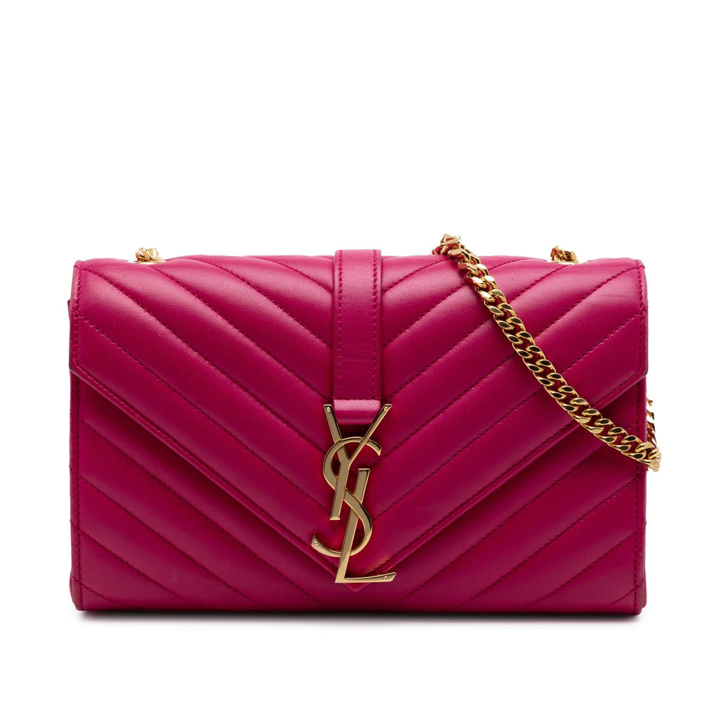 Saint Laurent Small Chevron Calfskin Monogram Envelope Bag - Pink