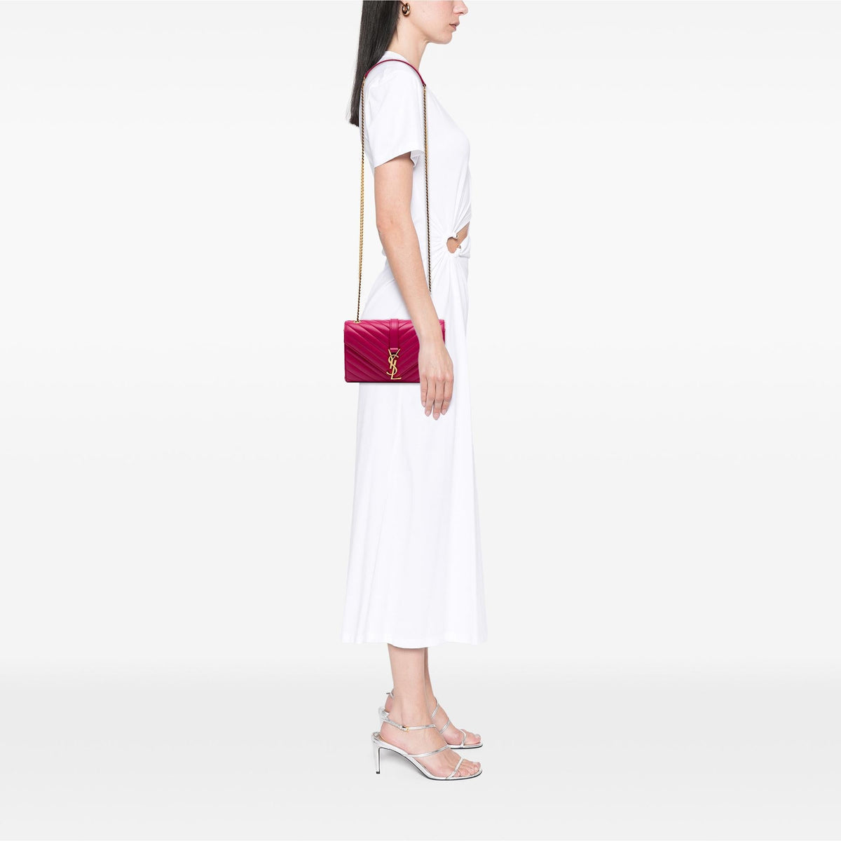 Saint Laurent Small Chevron Calfskin Monogram Envelope Bag - Pink