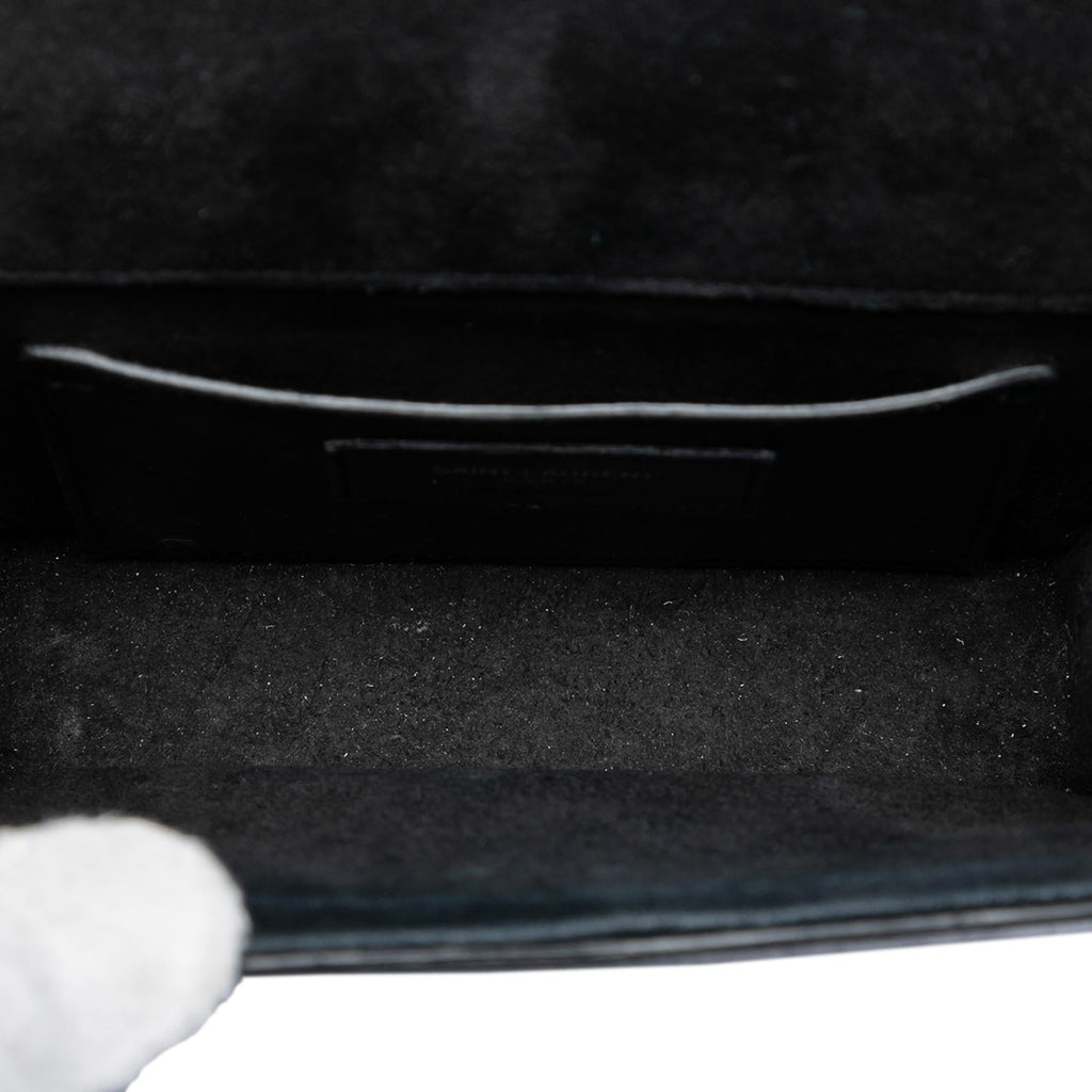 Saint Laurent Small Croc Embossed Leather Monogram Kate Tassel Crossbody Bag - Black