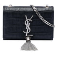 Saint Laurent Small Croc Embossed Leather Monogram Kate Tassel Crossbody Bag - Black