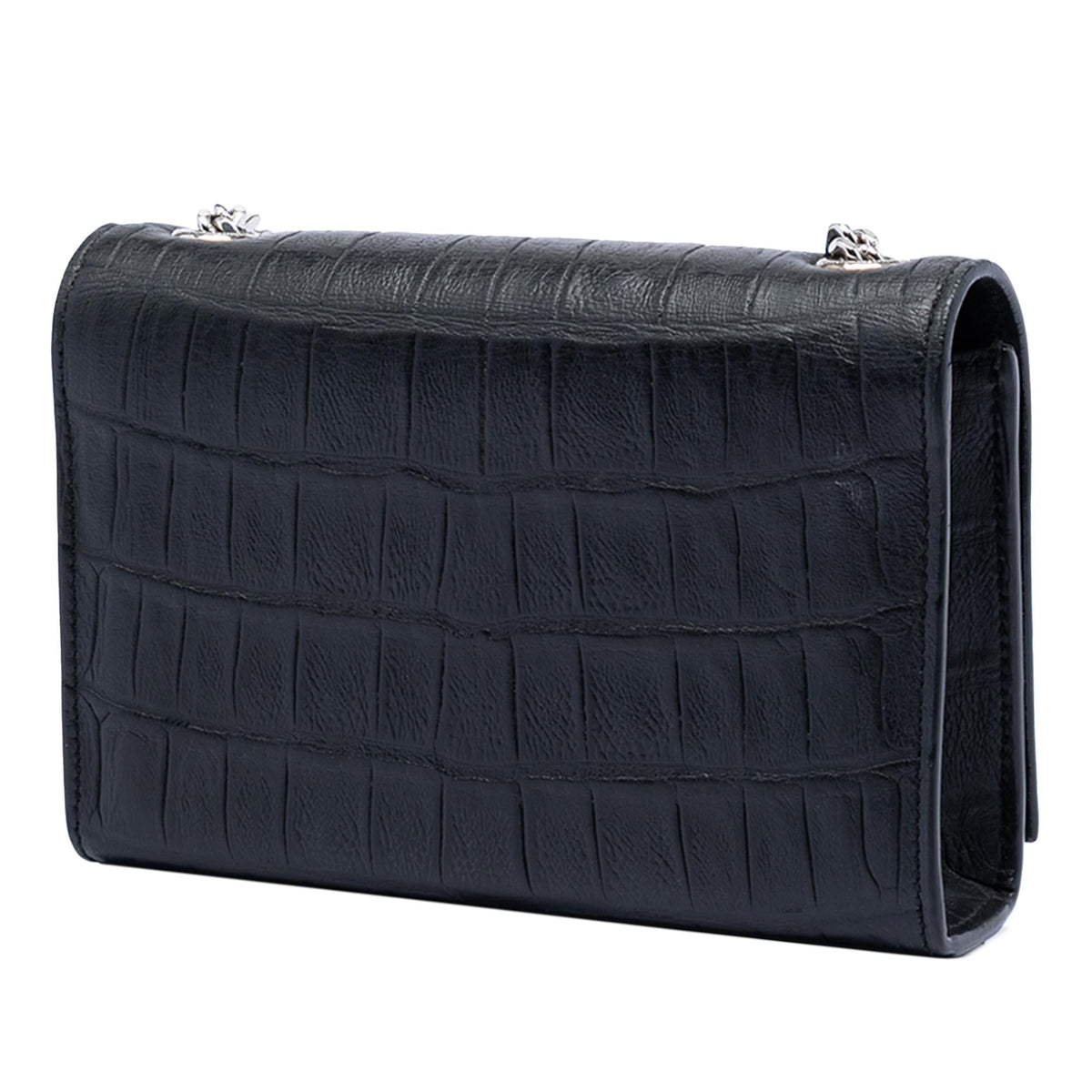 Saint Laurent Small Croc Embossed Leather Monogram Kate Tassel Crossbody Bag - Black