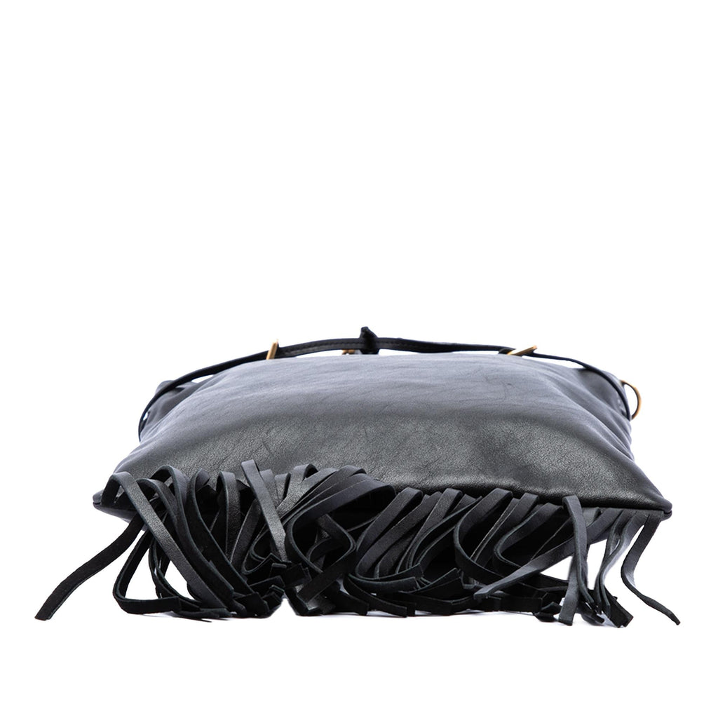 Saint Laurent Small Leather Fringe Flat Bucket Bag - Black