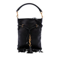 Saint Laurent Small Leather Fringe Flat Bucket Bag - Black