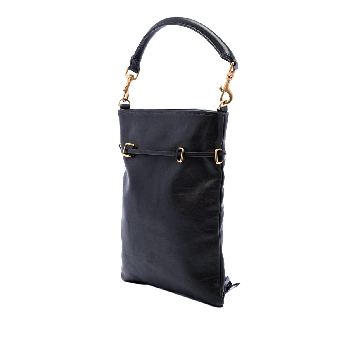 Saint Laurent Small Leather Fringe Flat Bucket Bag - Black