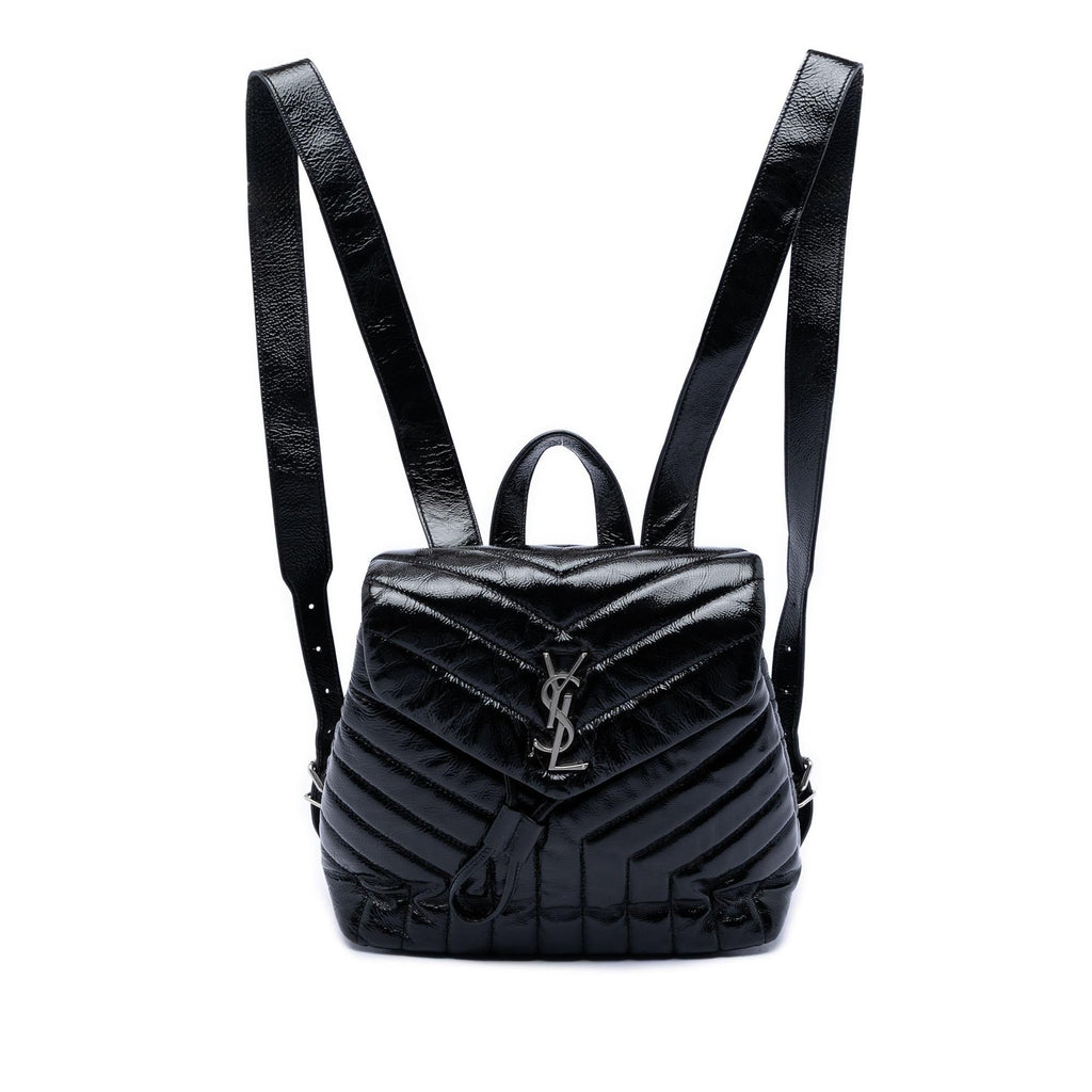 Saint Laurent Small Matelasse Patent Monogram LouLou Backpack - Black