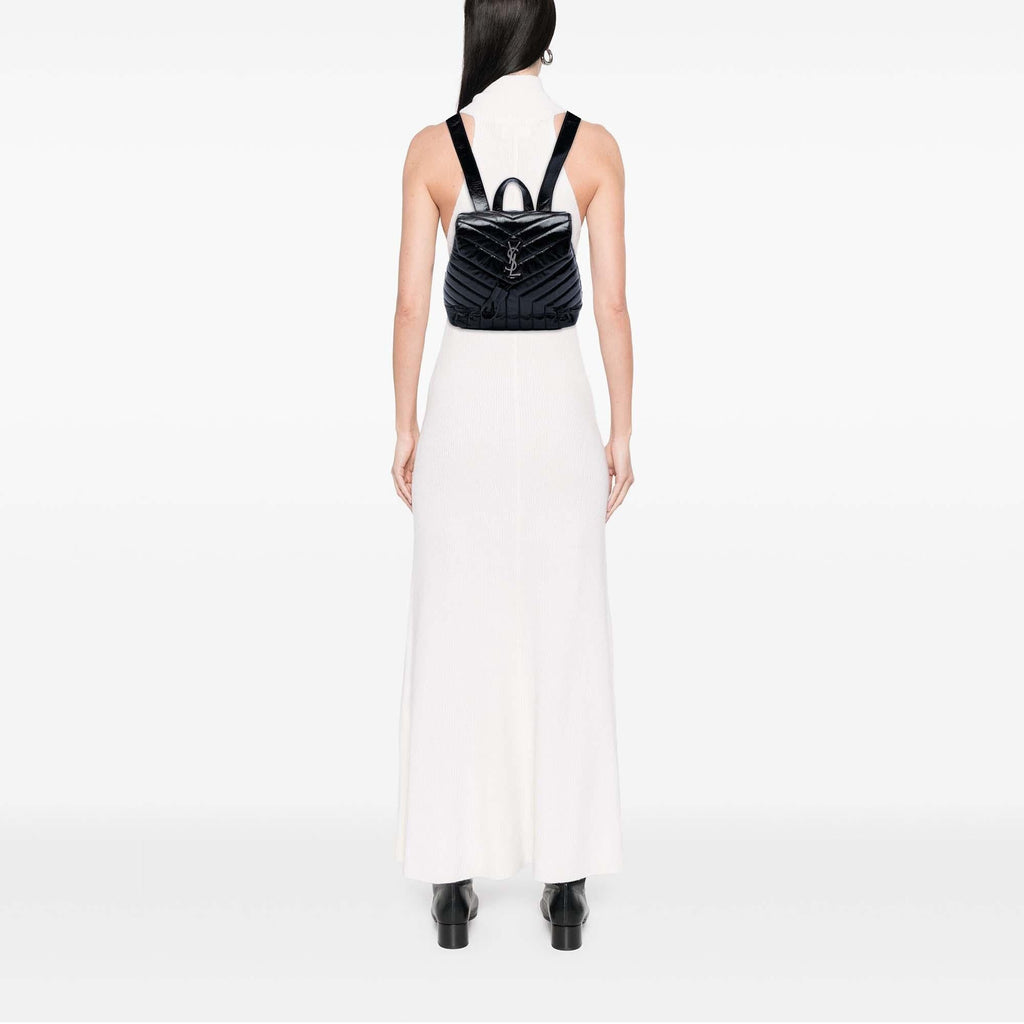 Saint Laurent Small Matelasse Patent Monogram LouLou Backpack - Black
